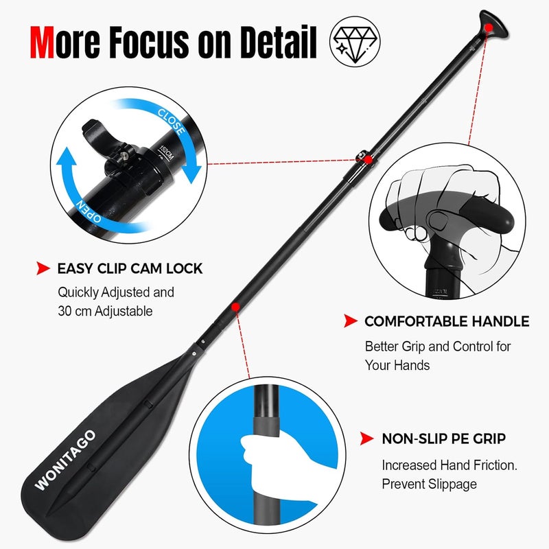 WONITAGO Canoe Paddle Aluminum Shaft with PP Blade, Floating Adjustable Paddle for Canoeing, Boating and Rafting, 122-152 cm/4-5 Ft - Image 4